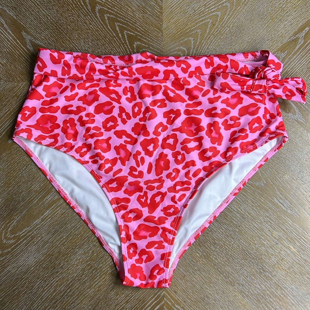 DOKOTOO Red Pink Animal Print High Waisted Bikini Swim Bottom XL